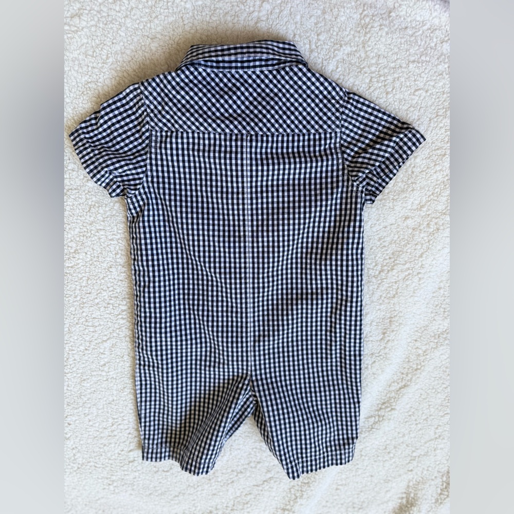Pottery Barn Kids Black & White Gingham Baby Romper 100% Cotton 12-18 months - Picture 3 of 5